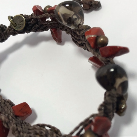 Red Jasper Smoky Quartz Brown Fiber Cord Woven Bracelet 6 to 8”L Adjustable EVC - Picture 7 of 8